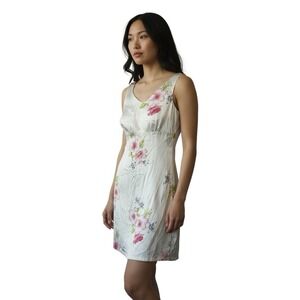 Women's Floral Satin Shift Dress Y2K Early 2000s Sleeveless Romantic Coquette XS